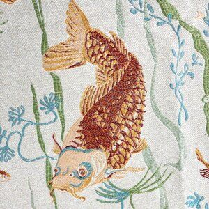 Koi Japanese inspired Jacquard woven Upholstery Fabric Remnant 40" x 52" NWOT